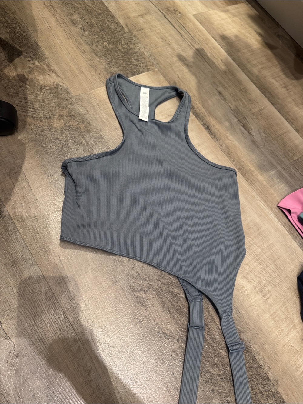 ALO Yoga Slate Ribbed Racerback Crop